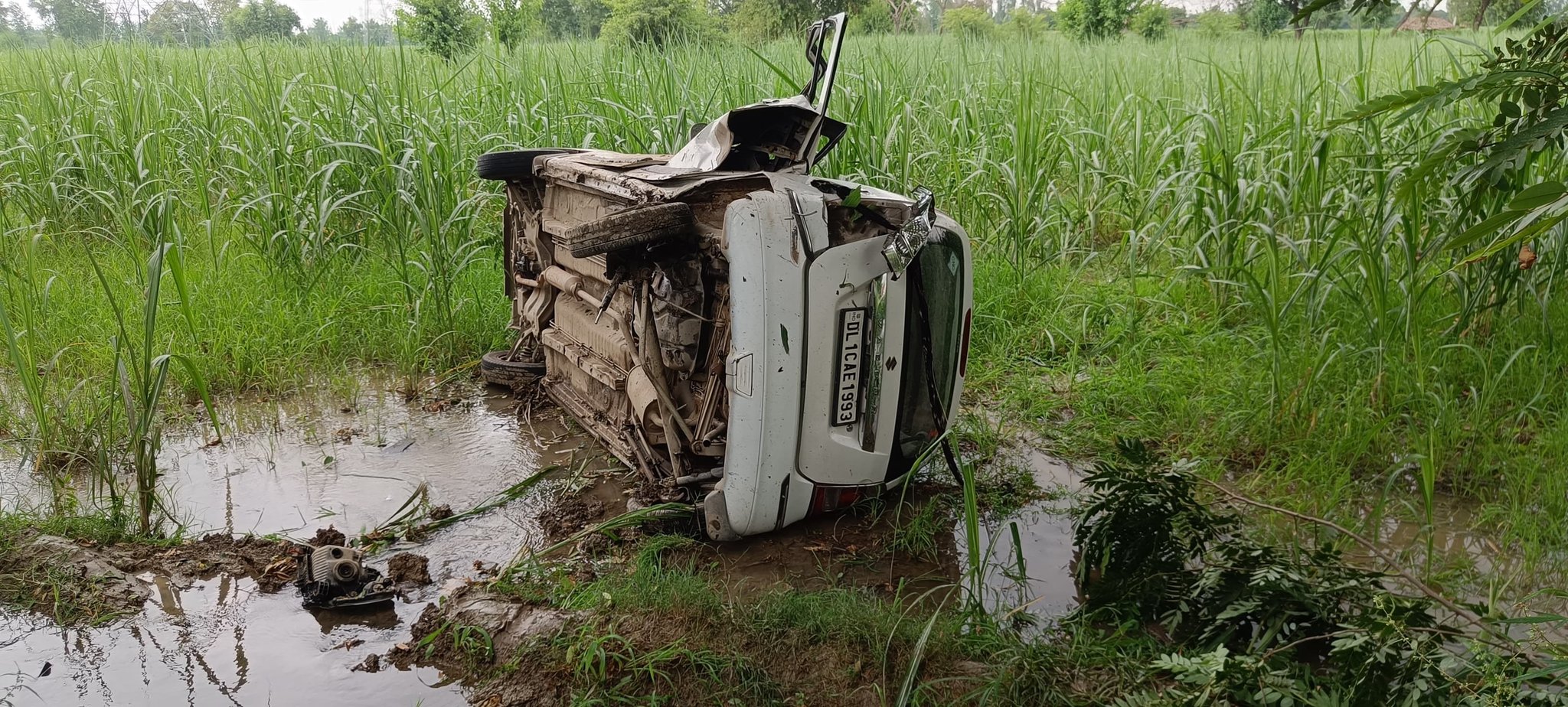 बुलंदशहर: स्याना मार्ग पर दर्दनाक सड़क हादसा; अनियंत्रित वेगन आर कार पलटी, दो की मौत, तीन घायल